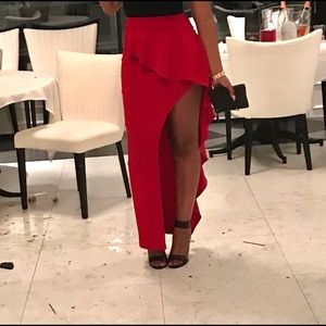 NWT Windsor Red Asymmetrical Maxi Skirt High Slit